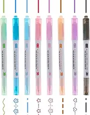 Fulasun 8Pcs Curve Highlighters Pen Set - Colored Double Tip Pens with 8 Different Curve Shapes - Line Markers for Journal, Planner, Craft, Office, School Supplies