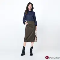 在飛比找Yahoo奇摩購物中心優惠-KeyWear奇威名品 格紋毛呢直筒長裙-可可色