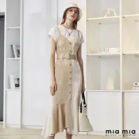 在飛比找momo購物網優惠-【mia mia】撞色假兩件式洋裝