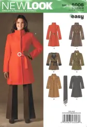 Uncut New Look Sewing Pattern # 6006 Misses' Coat Jacket Scarf Belt Sizes: 8-18