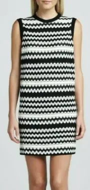 M Missoni Tubular Zig Zag Chevron Knit Black White Shift Dress 10 US $595