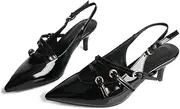 [FOREADA] Slingback Heels For Women Pointed Closed Toe Kitten Heel Pumps Dressy Sandals Patent Leather Wedding Shoes