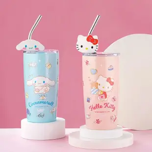 【SANRIO 三麗鷗】凱蒂貓美樂蒂316不鏽鋼一杯雙飲直飲吸管杯隨行杯咖啡杯600ml(大耳狗 酷洛米)