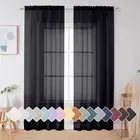 Black Sheer Curtains 84 Inches Long, Light Filtering Rod Pocket Solid Color W...