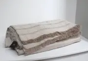 RH Restoration Hardware Beige ALPACA BOUCLE TEXTURED STRIPE Oversize THROW 96x80