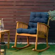 CostwayPatio High Back Chair Cushion Chair Seat Pads with Non-slip Rope Belts-Blue
