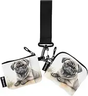 [XYMZR] Mini Zip Around Wristlet keychain Wallet Watercolor Pugdog Cute for Women Personalized Pattern Detachable Dual Pouch Wristlet Portable Wallet Phone Coin Purse, Multi-colored, One Size