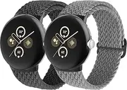 [MYAPULUA] Braided Stretchy Pixel Watch 2 Strap,Elastic Nylon Fabric Sport Loop Armband Bracelet for Google Pixel Watch Strap Men Women 2 Pack