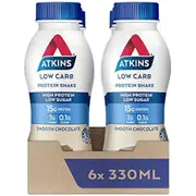 6pc Atkins Low Carb Protein Shake 330ml Smooth Chocolate Sugar Free Drink