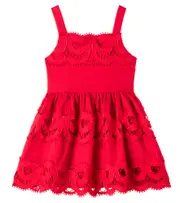 [Self-Portrait Kids] Self-Portrait Kids Bow-detail broderie anglaise linen dress Y 10/12 red