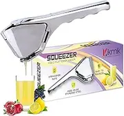 Kikmik Stainless Steel Lemon Squeezer - Handheld citrus Squeeze Manual Juicer with Space-Saving Ergonomics Design & Sideways Pivot for Maximum Juice Yield- (Silver).