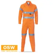 HIVIS COOL-BREEZE VENTED ORANGE LIGHT WEIGHT COTTON REFLECTIVE HOOPED COVERALLS