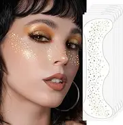 Glitter Freckles Face Tattoo, Gold Star Sparkle Freckles Makeup Patches, Face Glitter Glow up Temporary Tattoos Sticker 6 Count (01. Mixed Gold 6pcs)