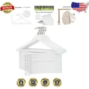 Maple Wood Hangers, 30 Pack, with 360° Swivel Hooks for Spacesaving