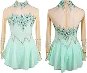 [Zagitova] Kids Girls Figure Ice Skating Leotard Dress Mesh Breathable Roller Skating Dance Performance Costume