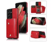 Case for Samsung Galaxy S21 Ultra, Leather Wallet Case With Card Pockets Back Flip Shockproof Cover Case-Red