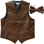 New Vesuvio Napoli Men's paisley formal Tuxedo Vest Waistcoat_Bowtie Brown