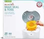 Munchkin Arm and Hammer Diaper Pail Bag Refills 20 Bags, Orange