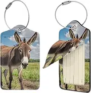 [STVYUKL] Funny Donkey Luggage Tags 1 for Suitcase Waterproof Leather Suitcase Tags Privacy Cover Name Id Label and Metal Loop Baggage Tags for Women Men Travel