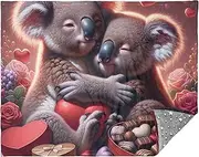GAIGEO Personalized Koalas Hugging Chocolate Valentine Blankets & Throws for Couch Winter Thick Blankets for Winter Flannel Fuzzy Plush 70x55 Inch