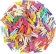 KIMOBER 200pcs Mini Wooden Clothespins,Mixed Colored Small Craft Peg Pins Clips for Photos Pictures Paper Crafts
