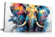 Elephant Wall Art for Teen Boys Bedroom - Animal Canvas 40L" x 20W" Blue 01