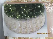 Christmas Tree Skirt 52 inches Tan with Gold Sparkle Jaclyn Smith New with Tag