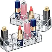 Amazing Abby - Glamour - 2-Pack 12-Slot Acrylic Lipstick Organizer, Lipstick Holder, Lip Gloss Holder, Cosmetic Storage Display, Perfect Storage Solution for Drawer and Vanity (Slot Size: 0.9" x 0.9")