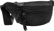 [Long Keeper] Cute Corduroy Bumbag Fanny Pack for Women Men Fashion Waist Packs Adjustable Cross Body Bumbags for Ladies Girls Travel Running Hiking Outdoor, Black, 3 Pockets Adjustable Bumbag
