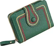 [Generic] Leather Credit Card Holder Wallet for Women Small Blocking Bifold Ladies Wallet Zipper Card Case Accordion Purse (Green, One Size)