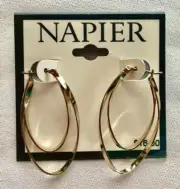 New NAPIER Gold Tone Double Twist Oblong Hoop Pierced Earrings #1-6