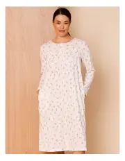 [Soho] Timeless Pointelle Long Sleeve Nightie in White Bluebell Floral Print