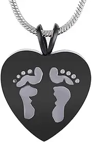 DOTUIARG Foot Print Heart Pendant Cremation Urn Jewelry Necklace Human Ashes Keepsake Memorial Pendant with Snake Chain