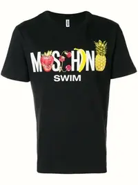 在飛比找Yahoo!奇摩拍賣優惠-莫斯奇諾MOSCHINO SWIM 水果文字黑色T恤 (S)