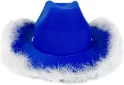 [Generic] Feather Boa Cowboy Hat - Blue Cowgirl Fashion Feather Boa Hat - Felt Western Headwear, Party Costumes Headgear, Halloween Headpiece Accessories For Women & Men