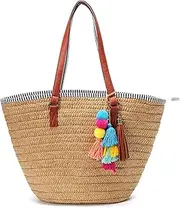 [Solyinne] Straw Beach Bag Large Woven Straw Bag Handbag Women's Woven Tote Bag Summer Beach Tote with Tassel for Travel