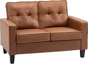 [HOMCOM] 51" Wide Loveseat with Armrest, 2-Seater Tufted PU Leather Double Sofa, Brown