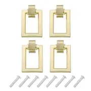 4 Sets Square Ring Pulls Handles Double Hole with Screws for Drawer Gold Tone