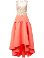 $1095 NEW MARCHESA NOTTE Embroidered Faille High Low Dress Gown Coral Green 8