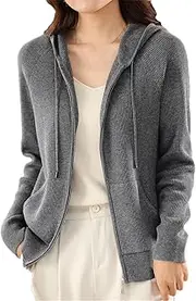 [Suvoiier] Women Fall Winter Wool Blend Sweater Hooded Collar Thicken Knitted Zipper Cardigan with Pocket Female Coat