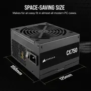 Corsair 750W CX Series, 80 PLUS Bronze Certified, Up to 88% Efficiency, Compact 125mm design easy fit and airflow, ATX PSU 2024