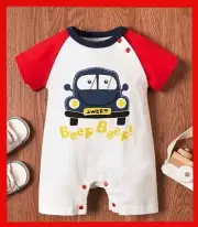 INFANT BOYS' "BEEP BEEP" CAR ROMPER (3/6, 6/9, 9/12, 18/24 MOS.)