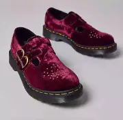 Dr Martens 8065 Velvet Mary Jane Shoes Womens 7 Cherry Red Twee Y2K Whimsygoth