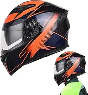 Motorcycle Hat for Men, Full Face Double Lens Shield Street Motorcycle Hat, Comfortable Multifunctional Mountain Bikes Hat for Adults Men Women Females Males