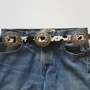 Western-Inspired Concho Belt in Genuine Cow Hair Leather