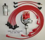 PLYMOUTH 413-426-440 Red Cap SMALL HEI Distributor +Chrome Coil+Spark Plug Wires
