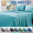 2000TC Cotton 4Pcs Bed Flat Fitted Sheet Set Hotel Soft Single/Double/Queen/King