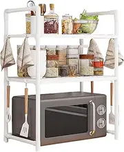 Over Microwave Shelf - Microwave Oven Rack, Bakers Racks for Kitchens | Microwave Oven Rack, Adjustable Microwave Stand, Adjustable Countertops Utility Storage Rack with Hooks for Kitchen
