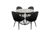 HomeStar 5Pcs Dining Set Round Faux Cement Dining Table W/ 4 Dining Chair Black PU
