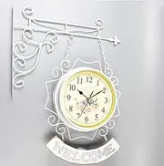 Vintage Double Sided Wall Clock Vintage, Train Station Clock for Garden Outdoor Home Silent Non-Ticking Wall Mounted Clock,White (Black) (White) Beautiful Scenery